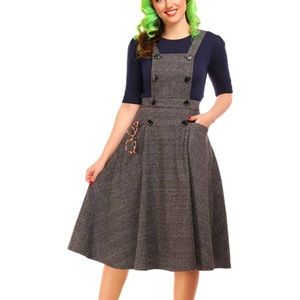Collectif NWOT 40’s Brenda Librarian Check Pinafore Dress in Charcoal